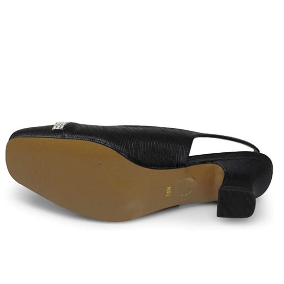 Women's Wide Width Sling Back Low Heeled Pumps Sandals Shoes Dressy Satin Stones - Picture 5 of 5